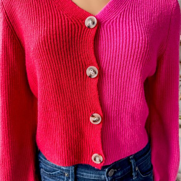 NWT-Miami if Francesca's, Red & Pink ColorBlock Button Up Cropped Cardigan-SZ XS - Picture 4 of 8